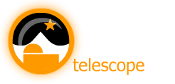 The telescope.org logo, which is a cartoon of an observatory in front of a mountain, with a star above