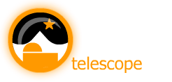 The telescope.org logo, a cartoon of an observatory in front of a mountain, with a star above