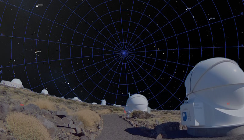 A screenshot from Stellarium showing the Tenerife landscape with stars in the background